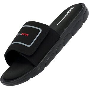 Men's Slide Sandals Black Arch Support Adjustable Strap Anti-Slip